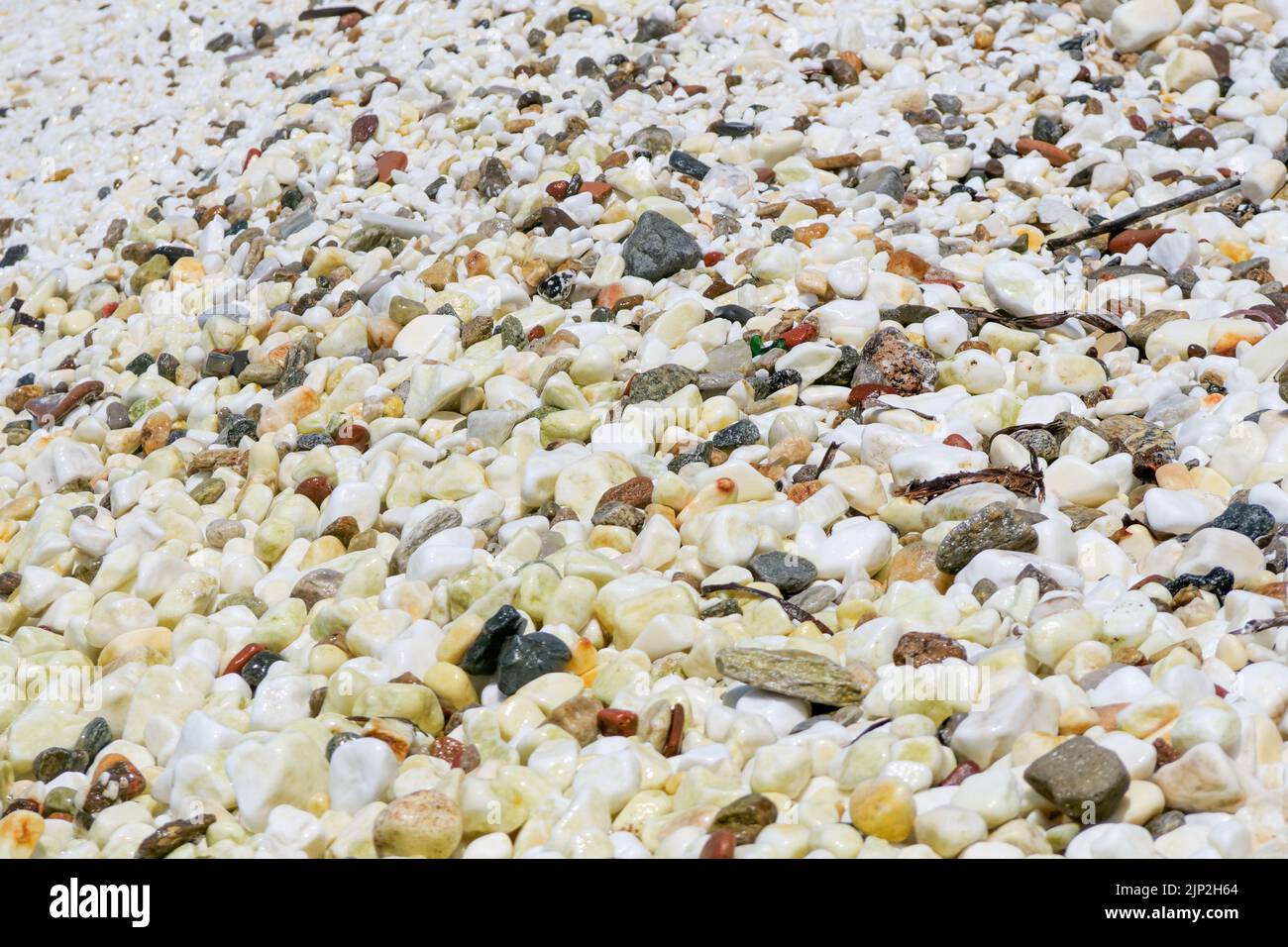Marble pebble beach, Thassos, Macedonia, North-Eastern France Stock Photo