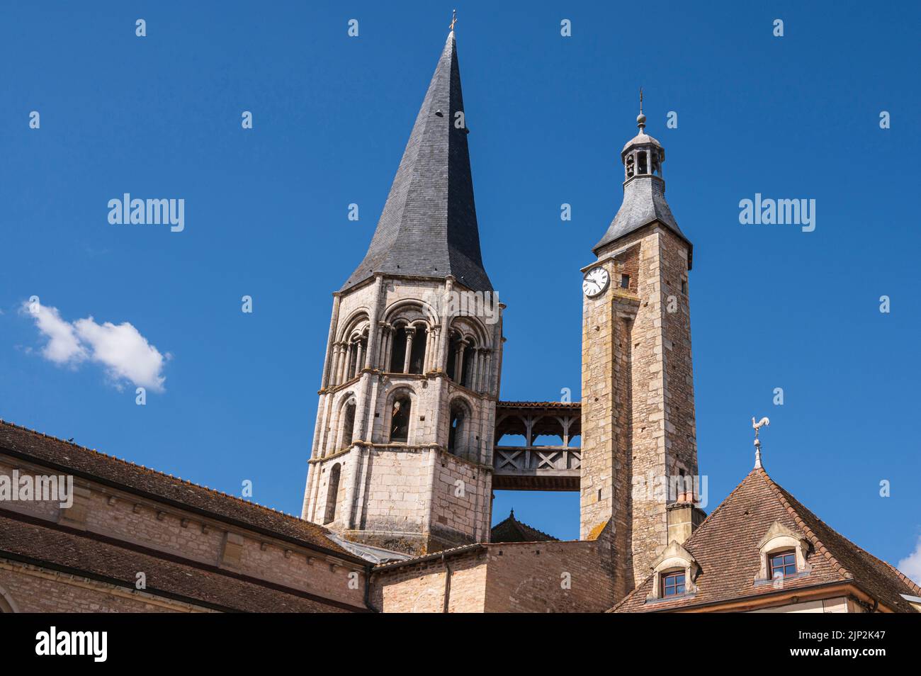The church tower of Saint-Gengoux-le-National  in Burgunday, France Stock Photo