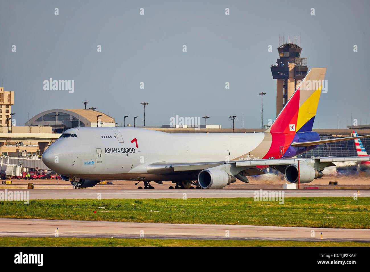 The  Asiana Cargo aircraft at DFW International Airport Stock Photo