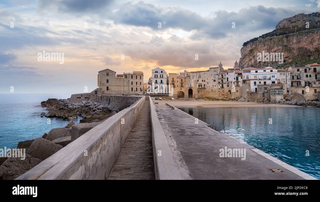 cefalu, habor promenade, cefalù, cefalus Stock Photo