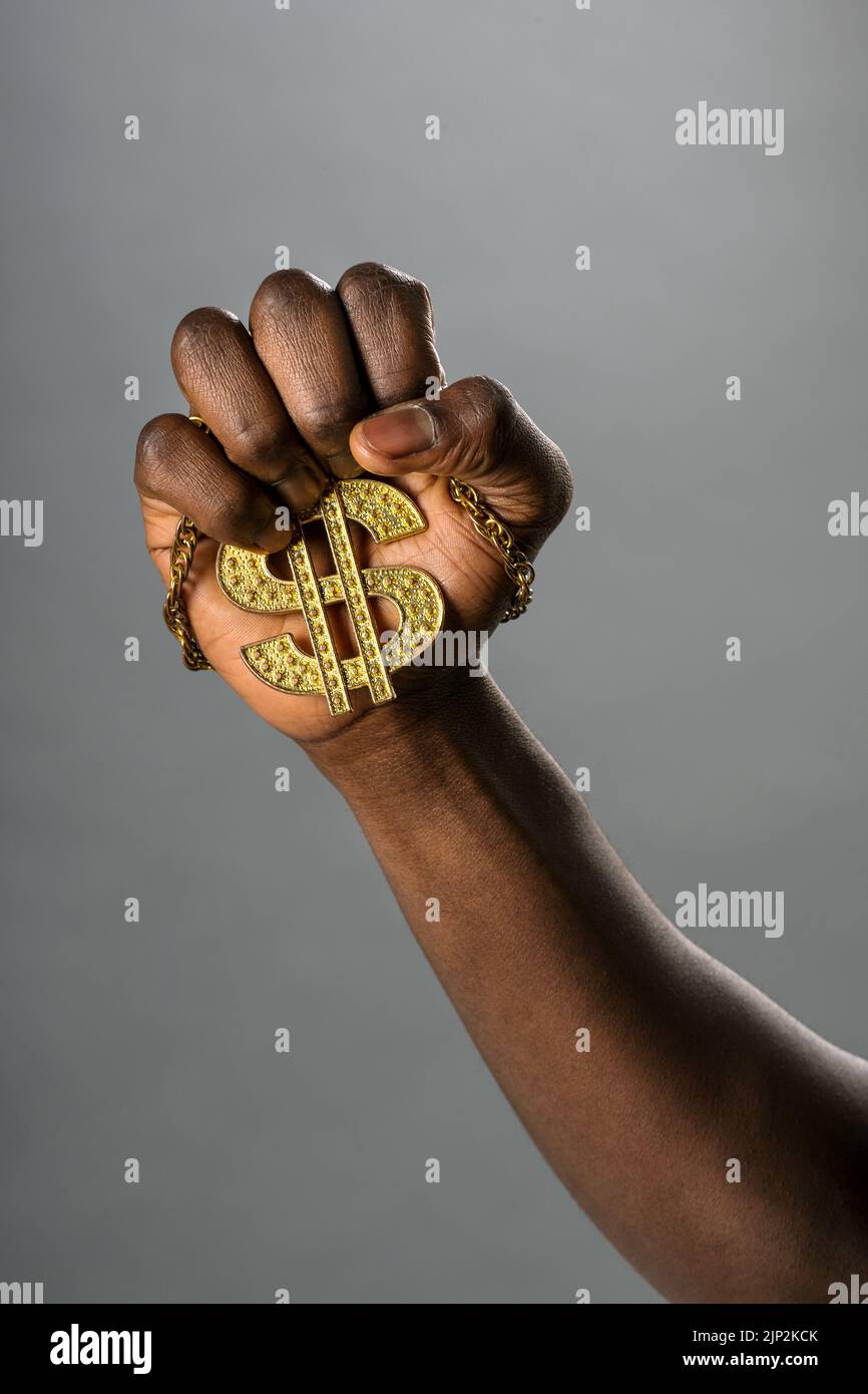 wealthiness, dollar sign, pendant, person of color, luxury, prosperity, rich, wealth, dollar signs, pendants Stock Photo