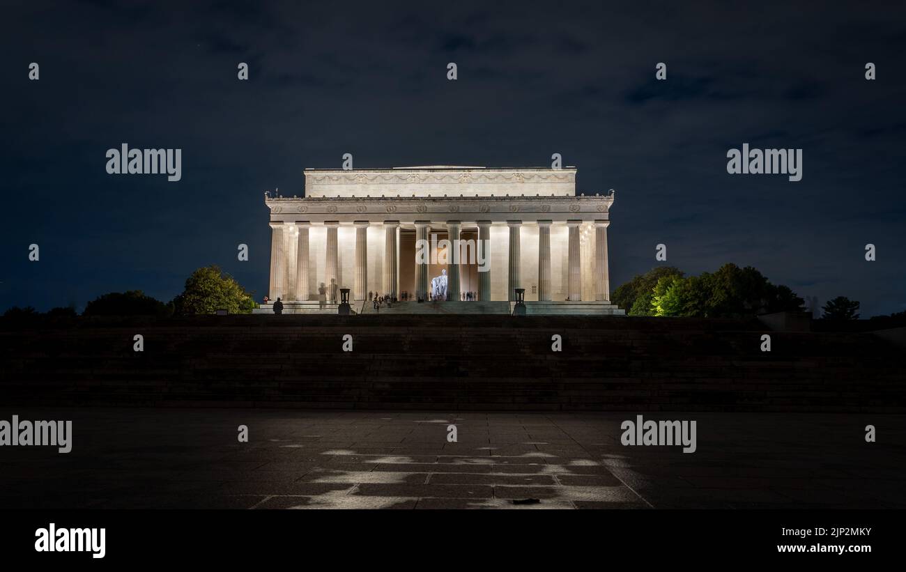 Beautiful frontal view of Lincoln Memorial at night, Washington DC, USA Stock Photo