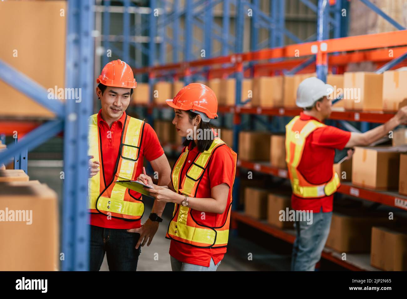 warehouse worker working together teamwork. cargo shipping inventory ...