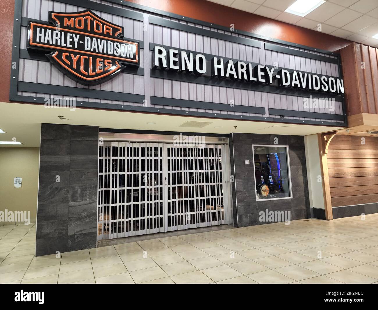 The closed Harley Davidson store at Reno Airport in Nevada, USA Stock