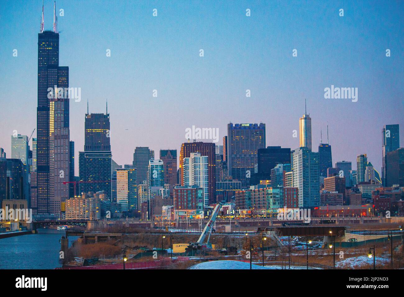 The Chicago river with beautiful buildings in the background Stock ...