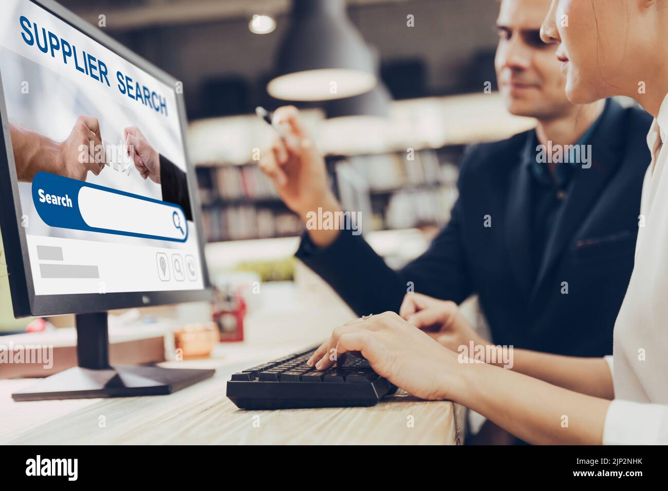 Business Supplier Search concept. teamwork people working in office for searching supply chain partner. Stock Photo