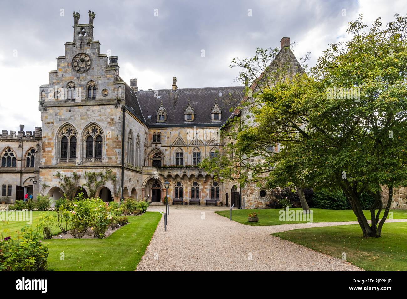 Bad Bentheim, Germany - August 25, 2021: Main building Bentheim Castle in Nordrhine Westfalen in Germany, Largest hilltop castle in northwestern Germany, Stock Photo