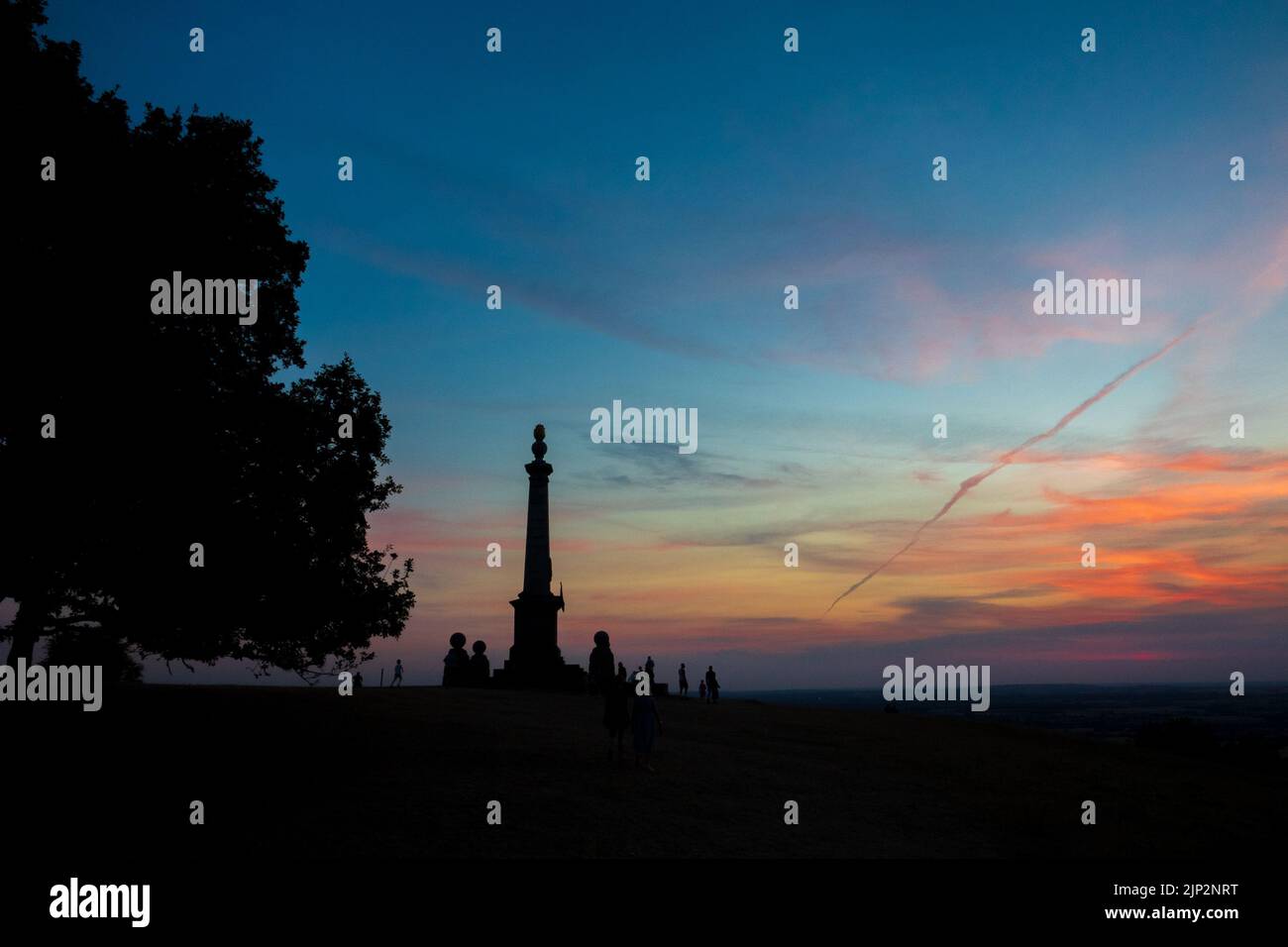 Coombe Hill is a hill in The Chilterns at sunset Stock Photo