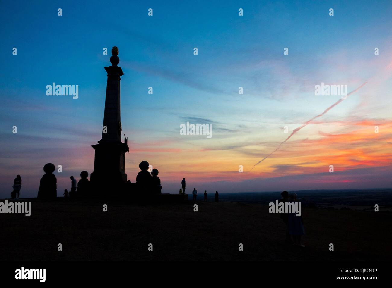 Coombe Hill is a hill in The Chilterns at sunset Stock Photo