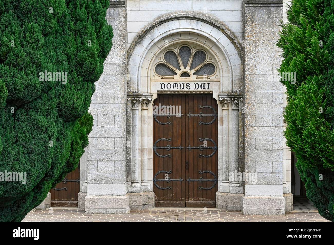 Church gate of the Abbaye de la Trappe, regarded as the cell of the Trappiste order Stock Photo