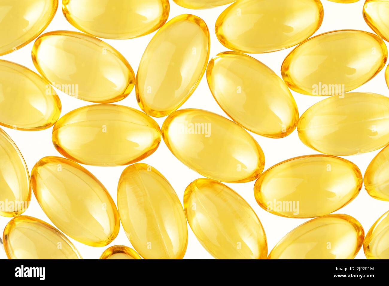Close up of Omega 3 capsules on white background. Top view Stock Photo