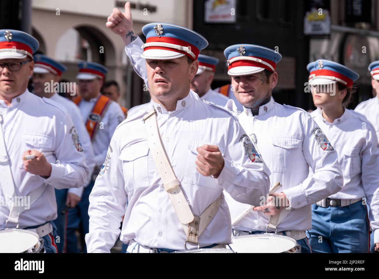 Ballymena, UK, 25th Jun 2022. Ballykeel Loyal Sons of Ulster Flute Band at the annual Orange Order mini-Twelfth. Stock Photo