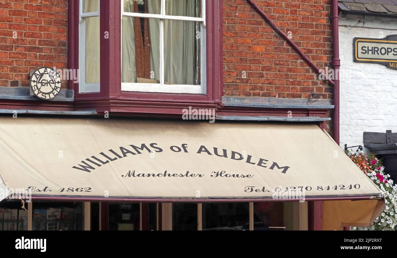 Williams of Audlem, Manchester House , Williams of Audlem Ltd, Shropshire St, Audlem, Crewe, Cheshire, England, UK,  CW3 0AG Stock Photo