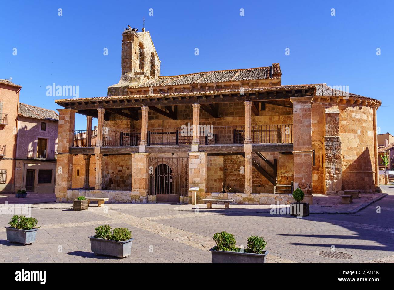 Old Church in the town square. Ayllon, Segovia, Spain. Stock Photo