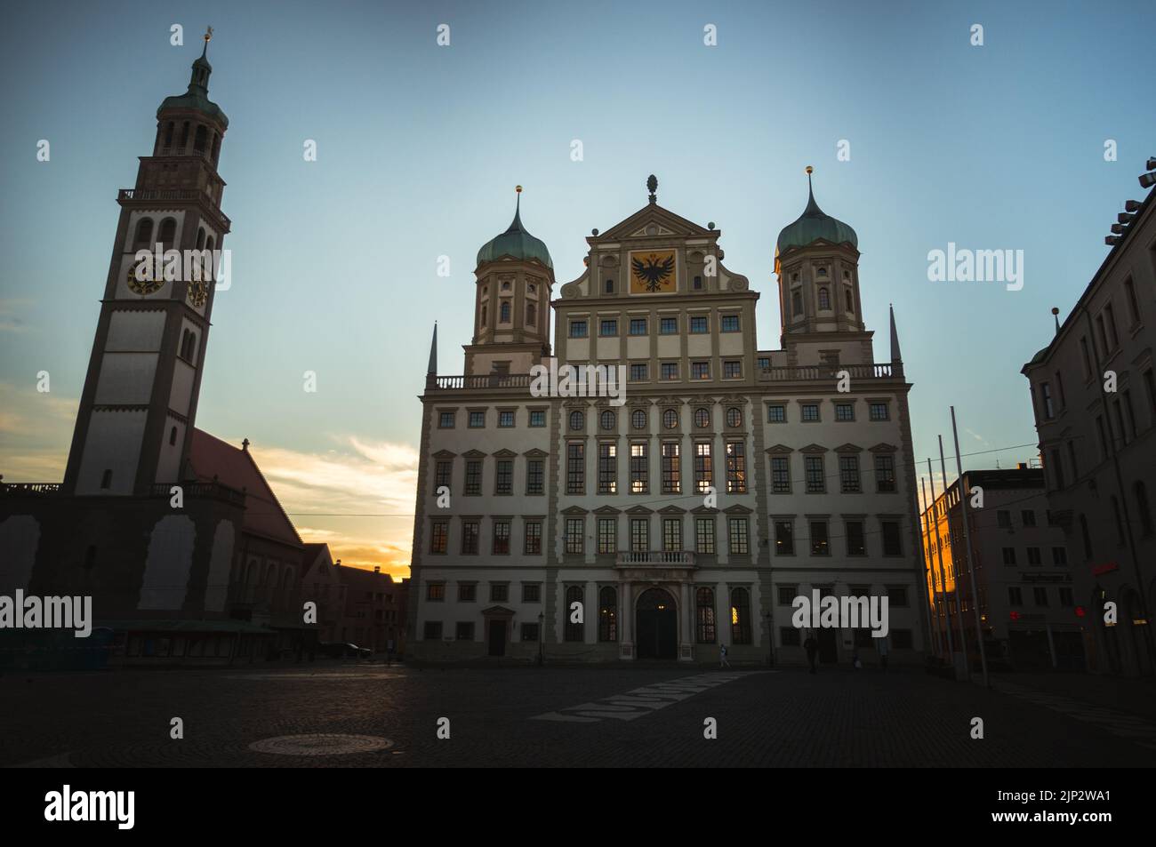 The beautiful Town Hall of Augsburg during sunset in Augsburg, Germany Stock Photo