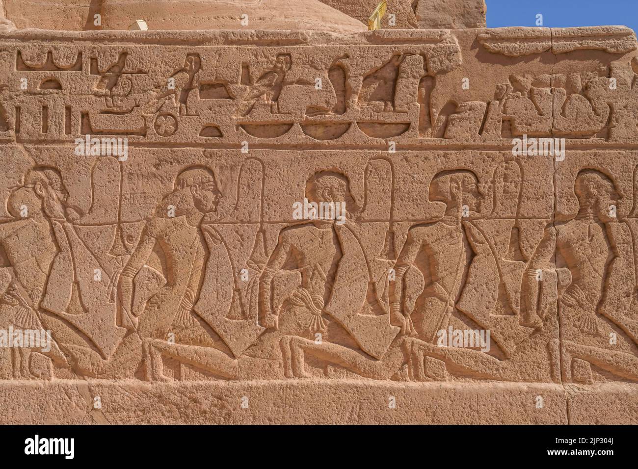 Gefesselte unterlegene Hethiter, Schlacht bei Kadesch, Felsentempel Abu Simbel, Ägypten Stock Photo