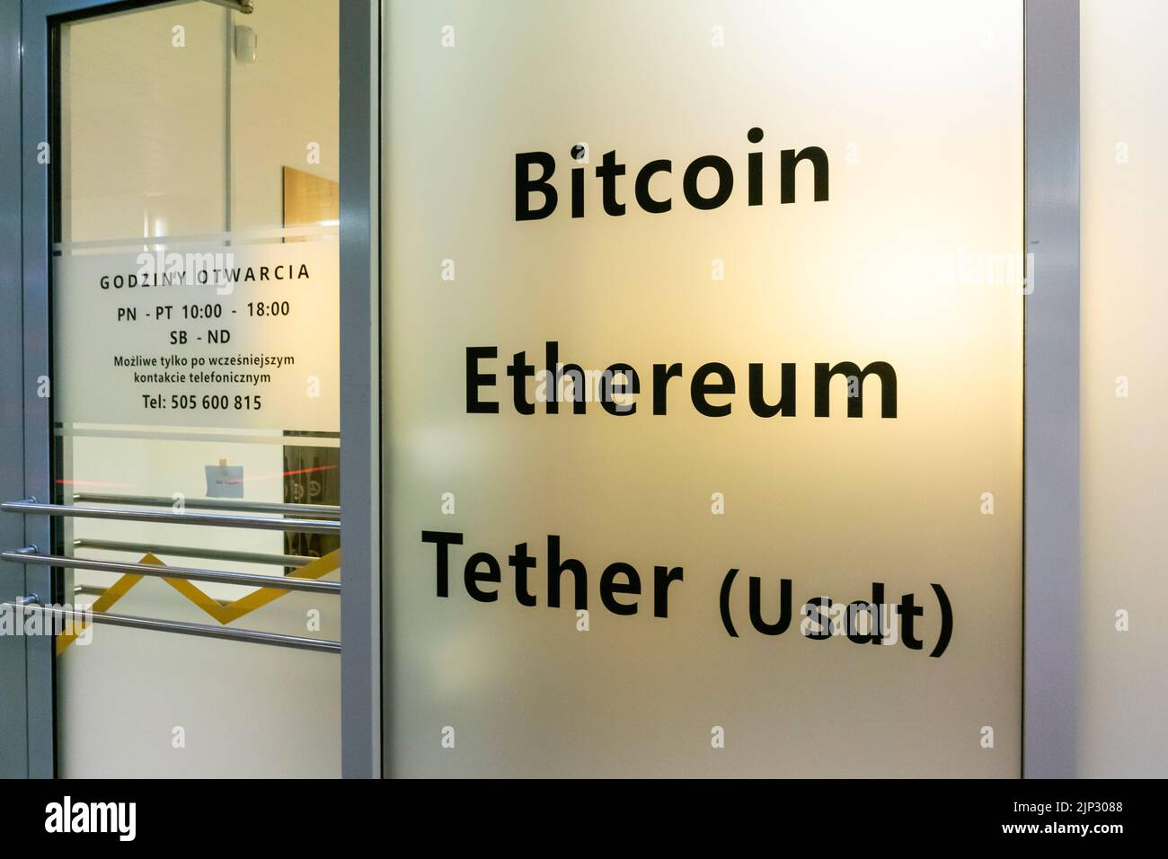 Warsaw, Poland, Detail, Shop Front, Sign, Bitcoin Trading Office in Centrum  Lin Shopping Center Stock Photo - Alamy