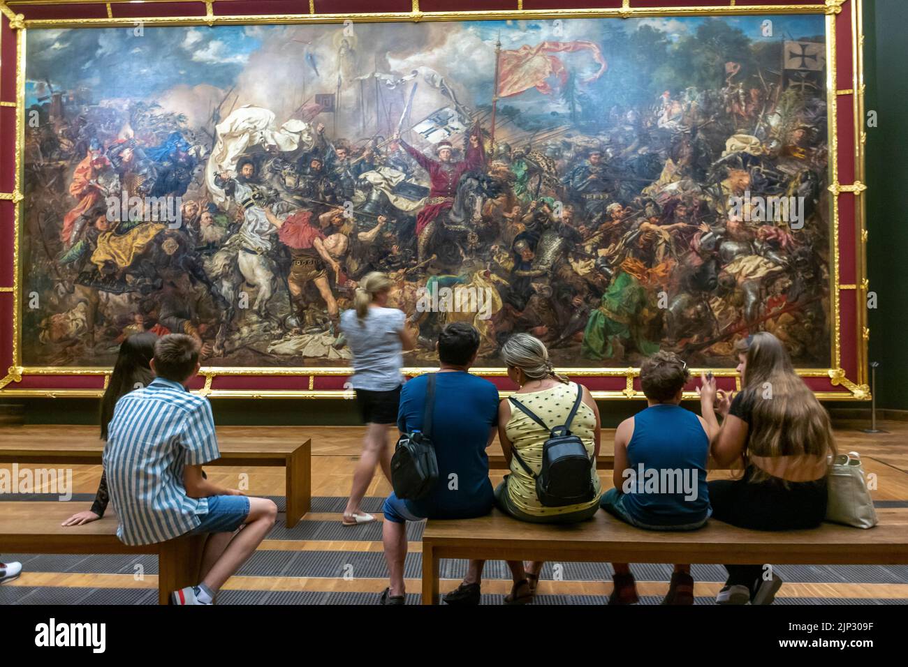 Warsaw, Poland, Crowd TOurists Looking at Historic Paintings inside National Museum Stock Photo