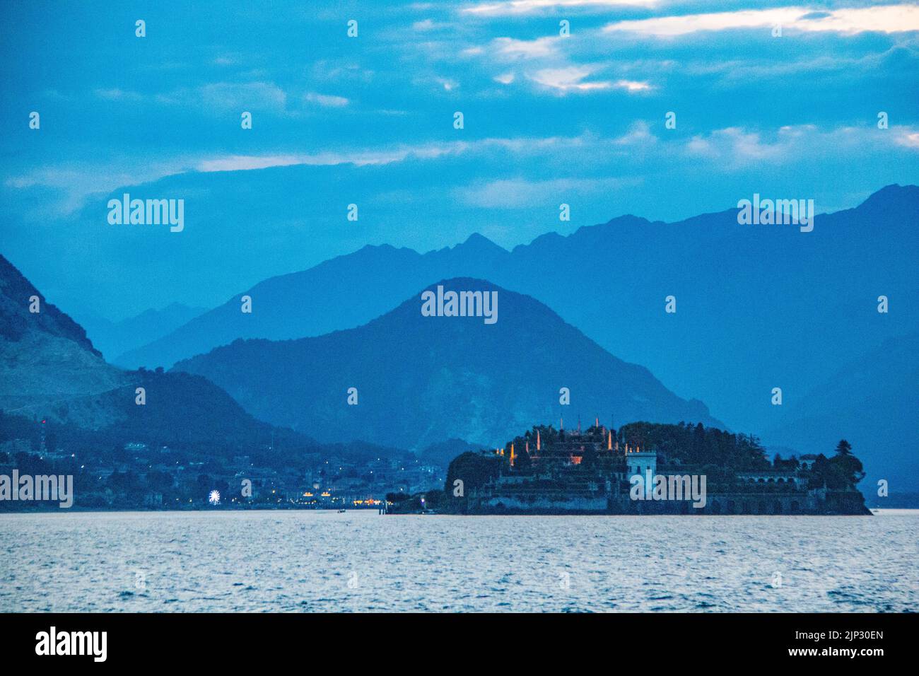 Beautiful Lake Maggiore at sunset on a hot, summer's day, Piedmote, Italy Stock Photo