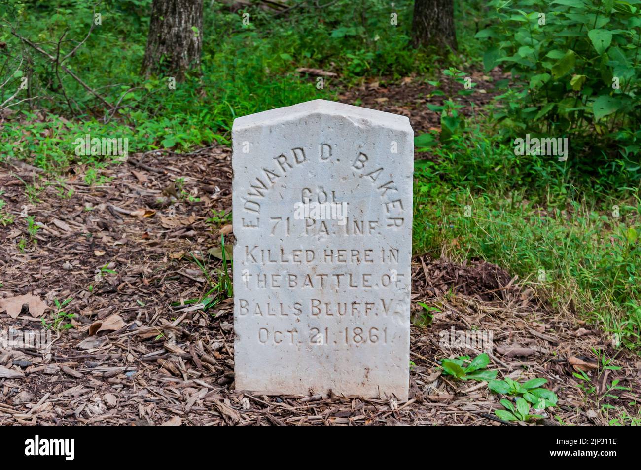 Gravesite of Edward D Baker, United State National Military Cemetery, Balls Bluff Batlefield, VA Stock Photo