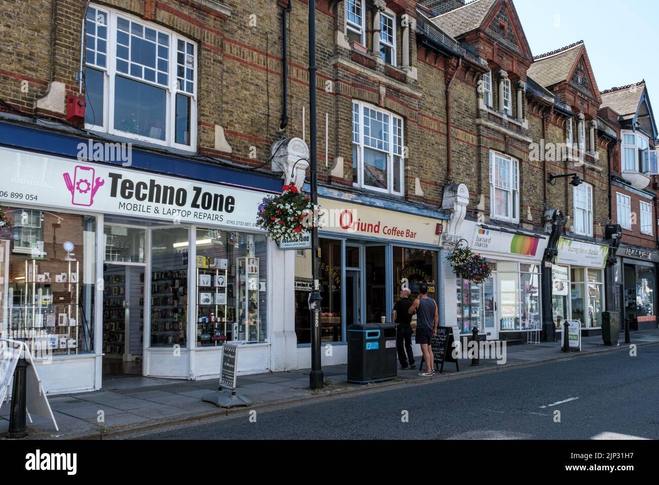 Dorking, Surrey Hills, London UK, August 13 2022, Town Centre High Street Commercial Retail And