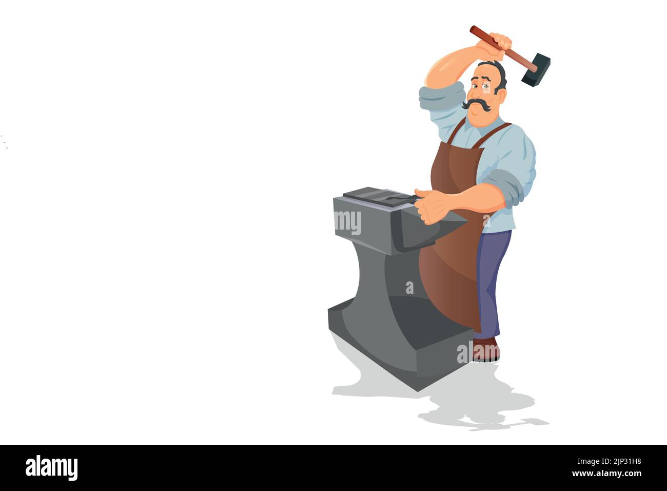 Medieval blacksmith vector illustration. Smith working with hammer and anvil isolated cartoon character Stock Vector