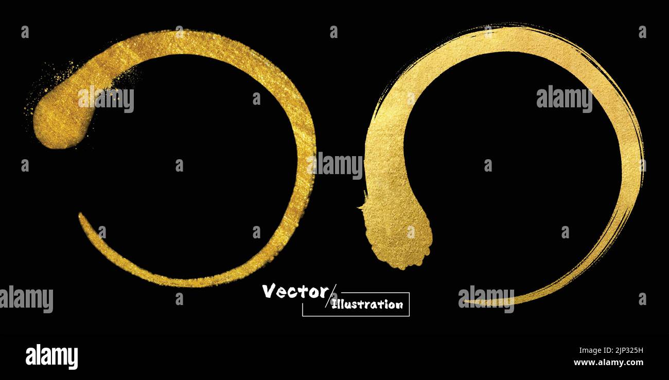 Set of golden circle frame, handdrawn golden circle. Gold color luxury