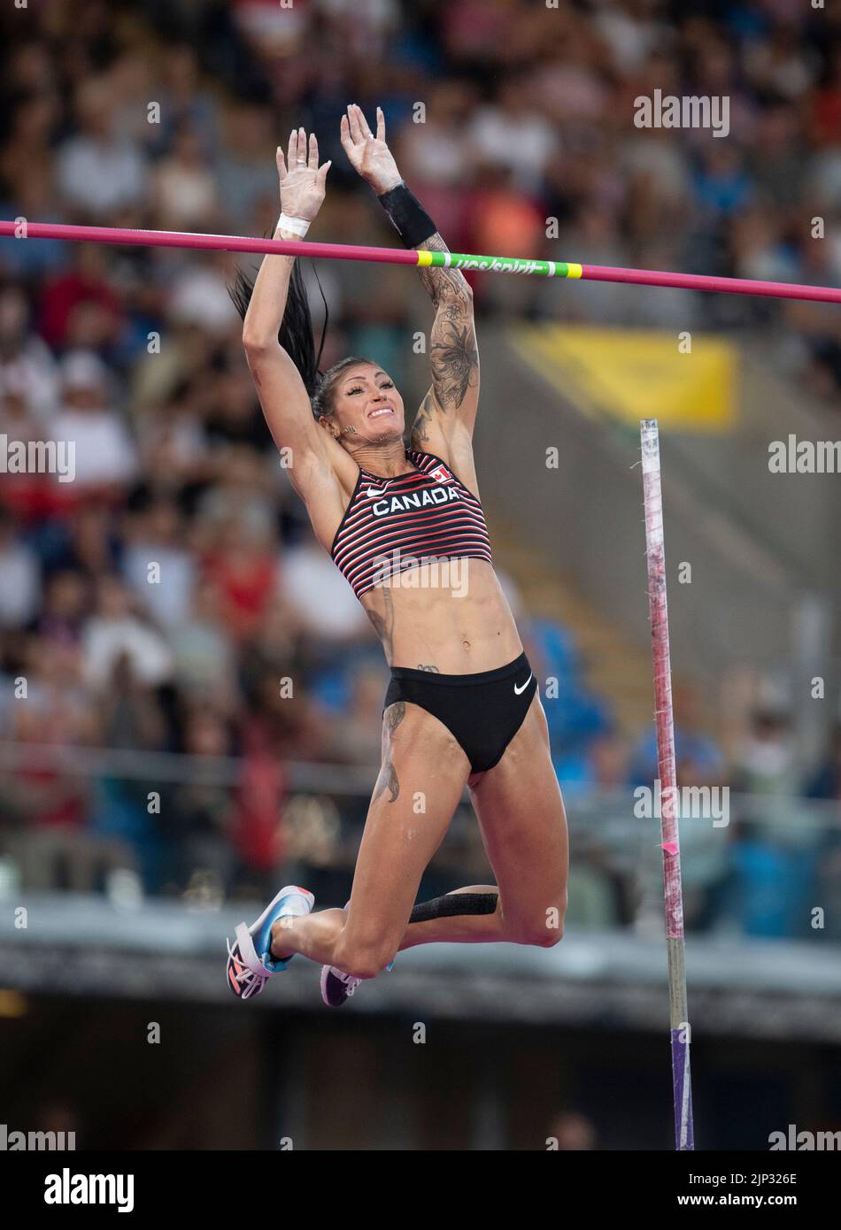 Anicka Newell of Canada competing in the women's pole vault final at