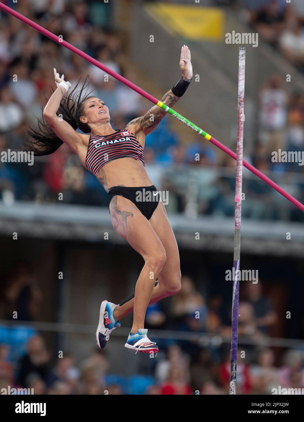 Anicka Newell of Canada competing in the women's pole vault final at