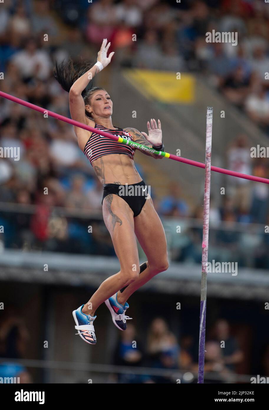 Anicka Newell of Canada competing in the women's pole vault final at