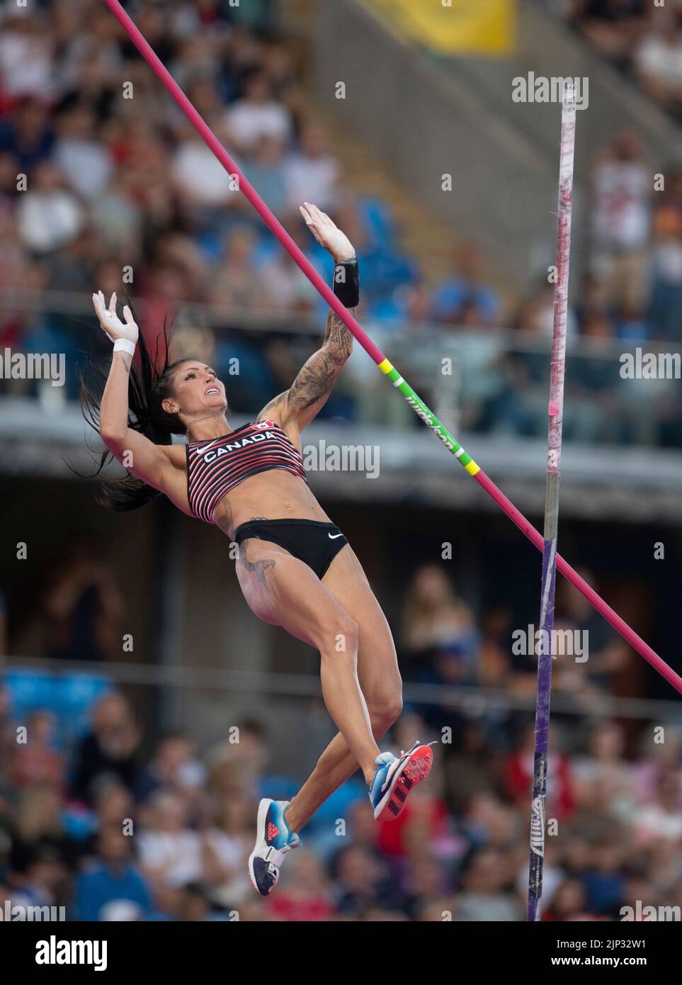 Anicka Newell of Canada competing in the women's pole vault final at