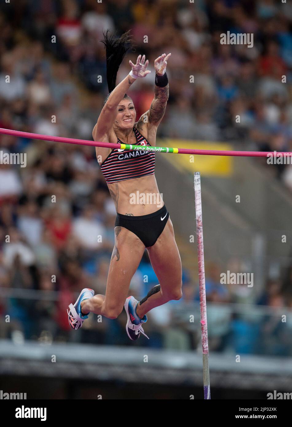 Anicka Newell of Canada competing in the women's pole vault final at