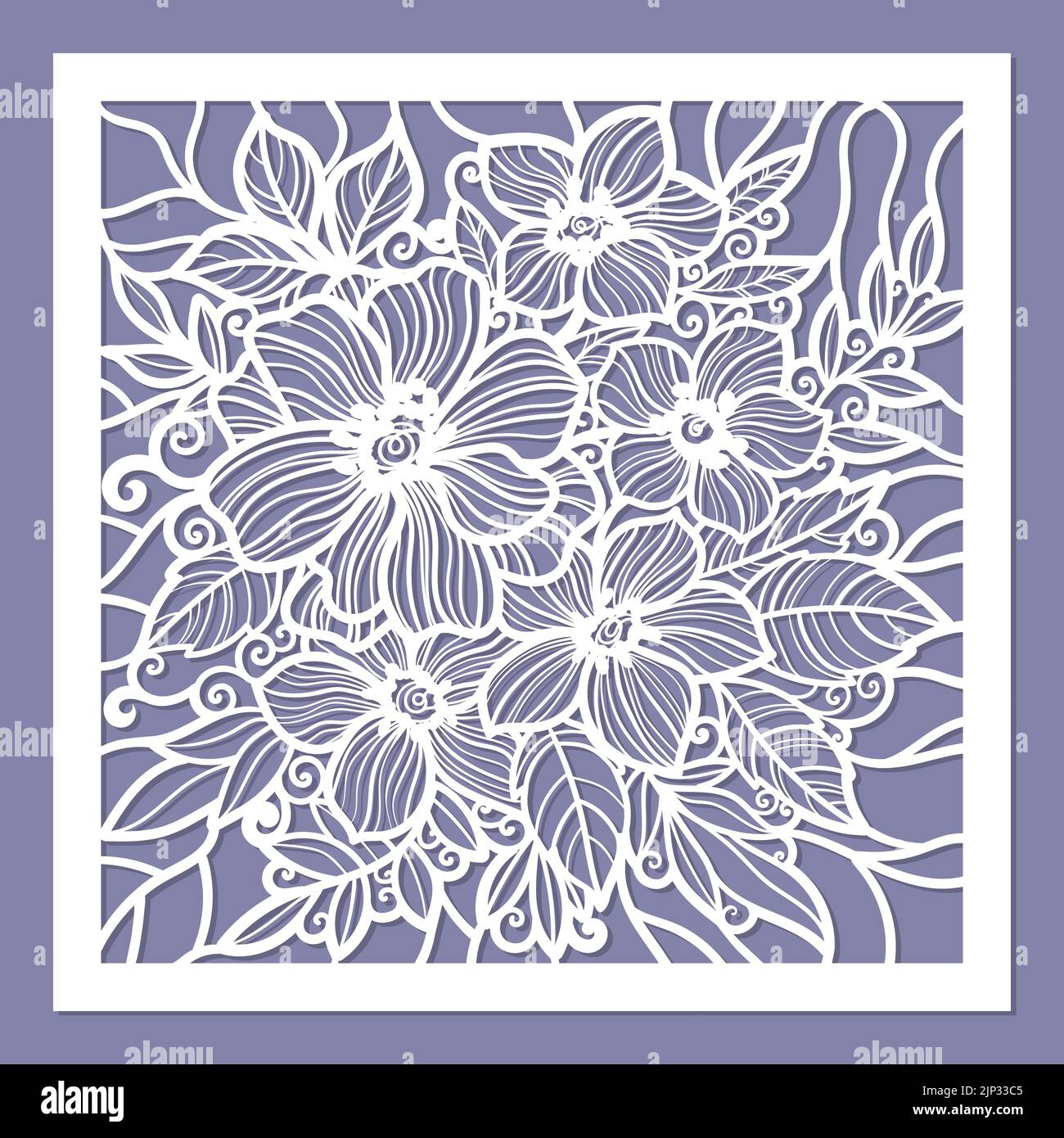 Template for laser cutting. Postcard layout with flowers. For weddinig ...