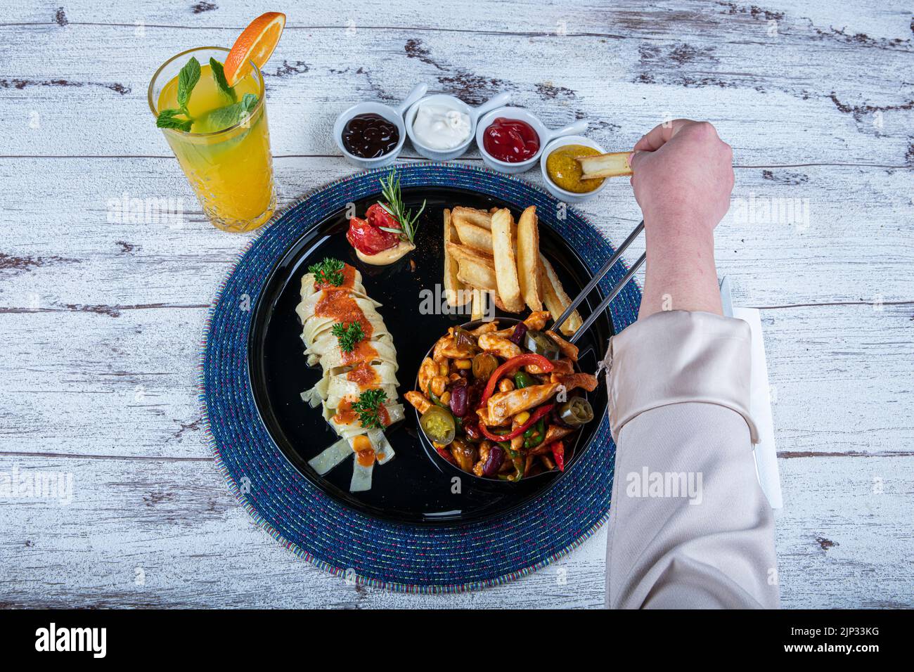 Fried Chicken with Hot Pepper Sauce. The appetizer is served with