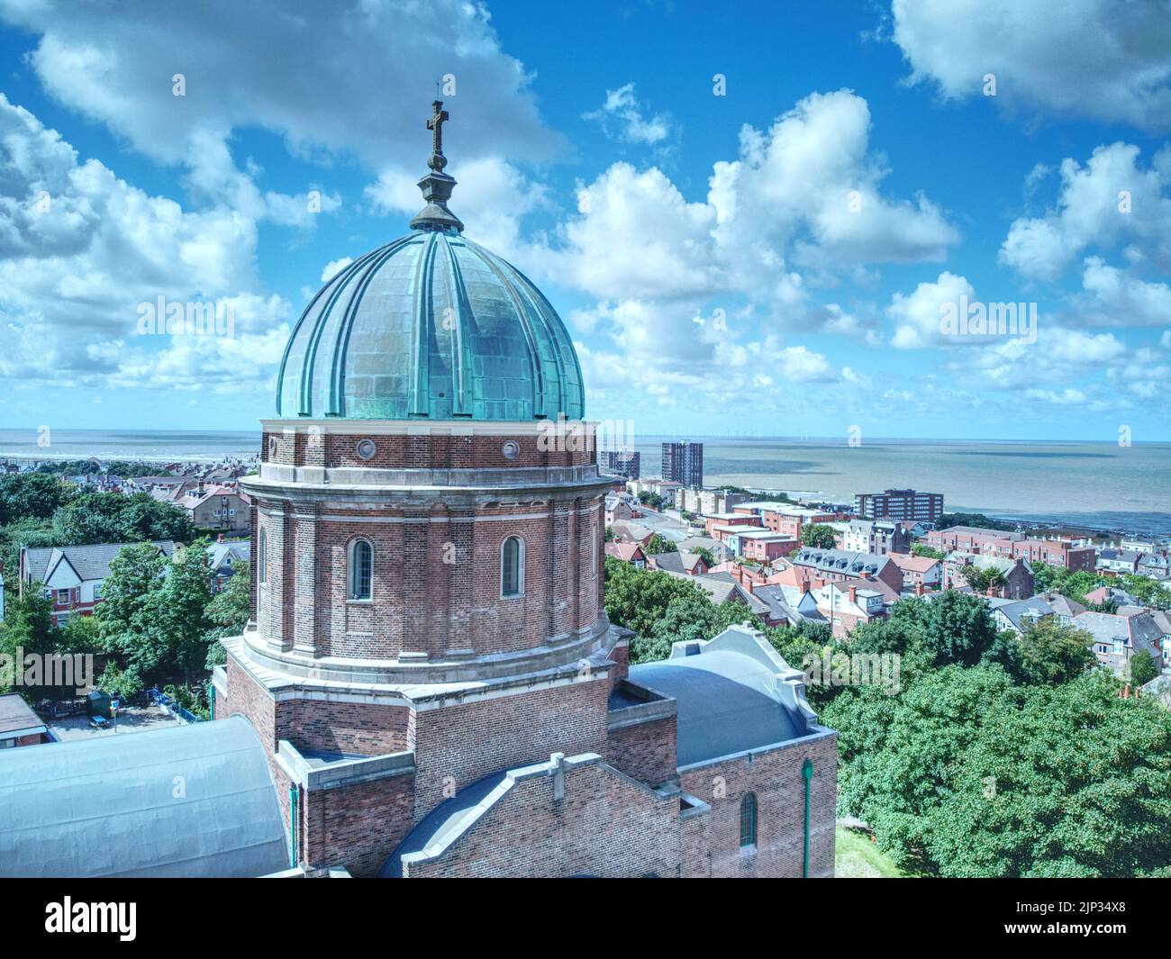 drone shot of the Shrine Church of Ss Peter & Paul and St. Philomena in new brighton Stock Photo