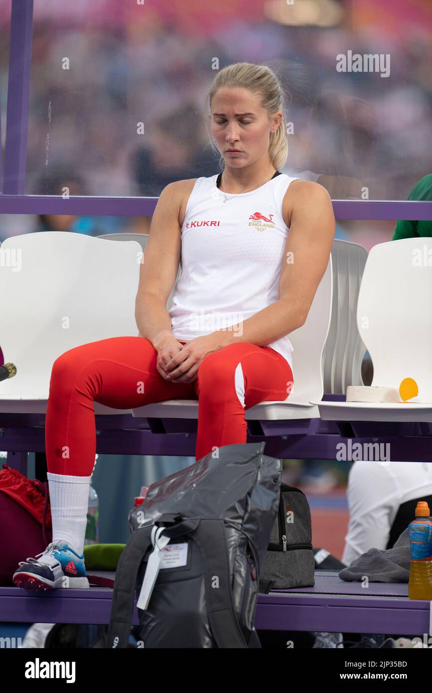 Sophie Cook of England competing in the women's pole vault final at the