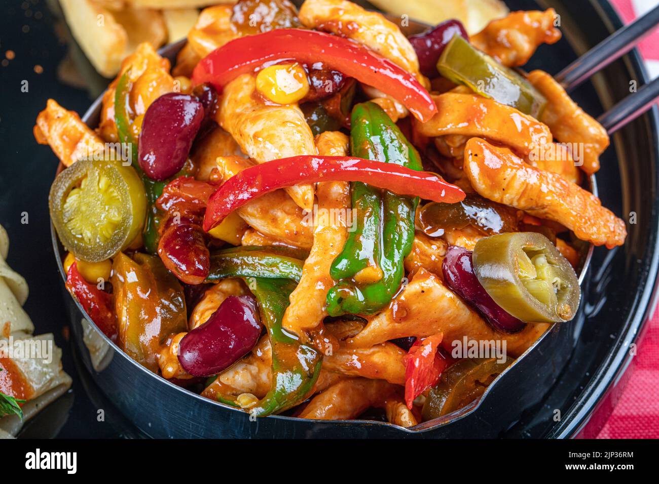 Fried Chicken with Hot Pepper Sauce. The appetizer is served with roasted or fried chicken