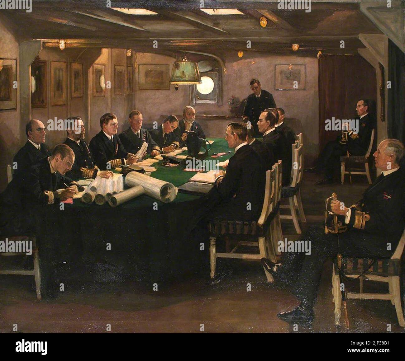 The End- The Fore-Cabin of HMS 'Queen Elizabeth' with Admiral Beatty Reading the Terms of the Surrender of the German Navy, Rosyth, 16 November 1918 (26799468369) Stock Photo
