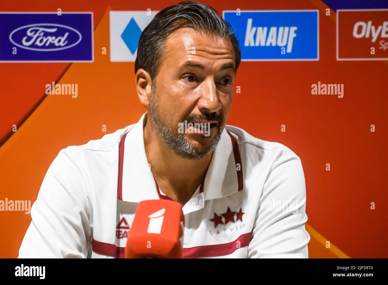 RIGA, LATVIA. 15th August 2022. Luca Banchi, during Press conference of National men'sbasketball team Latvia. Stock Photo