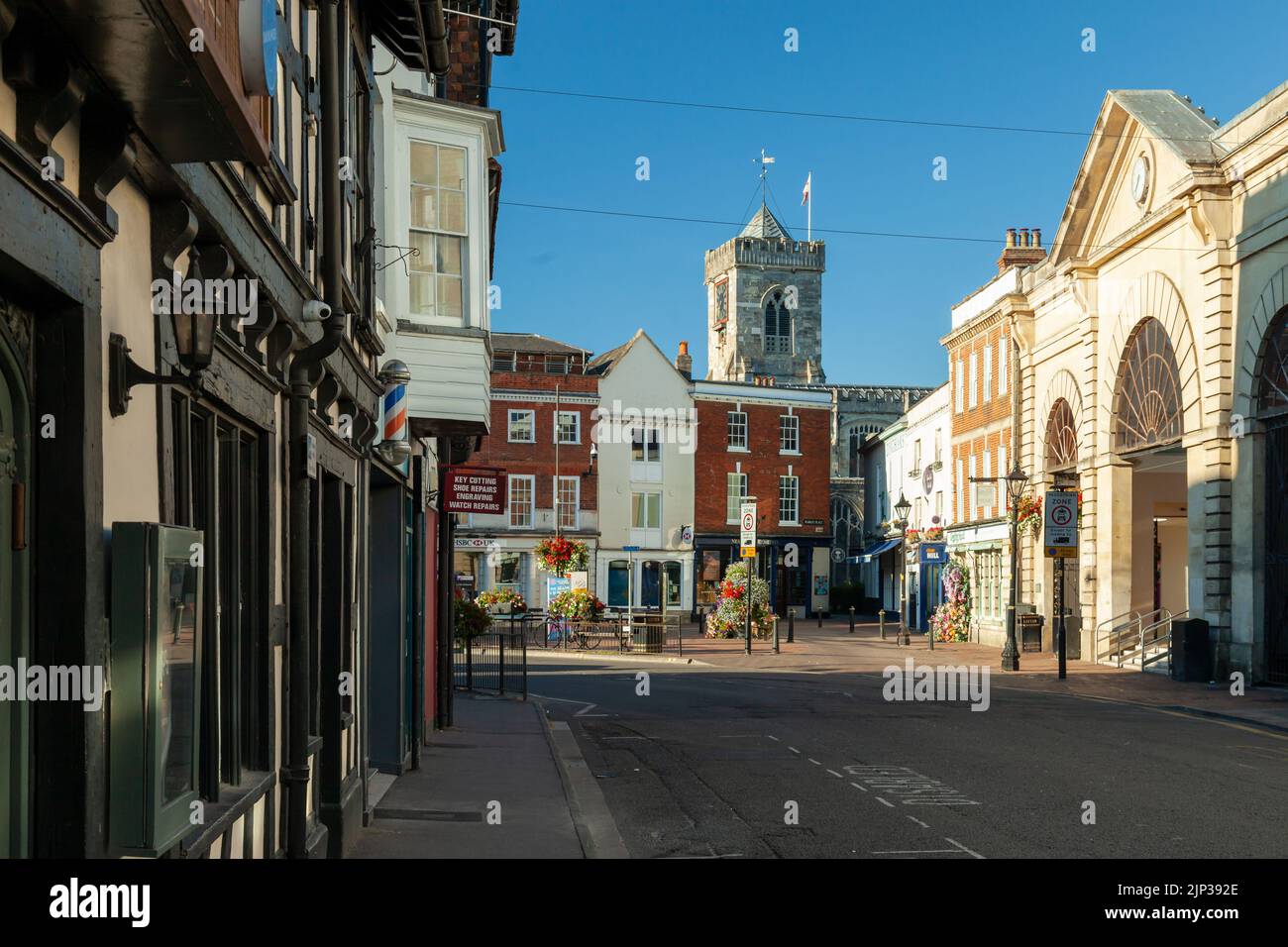 Summer morning in Salisbury city centre, Wiltshire, England Stock Photo