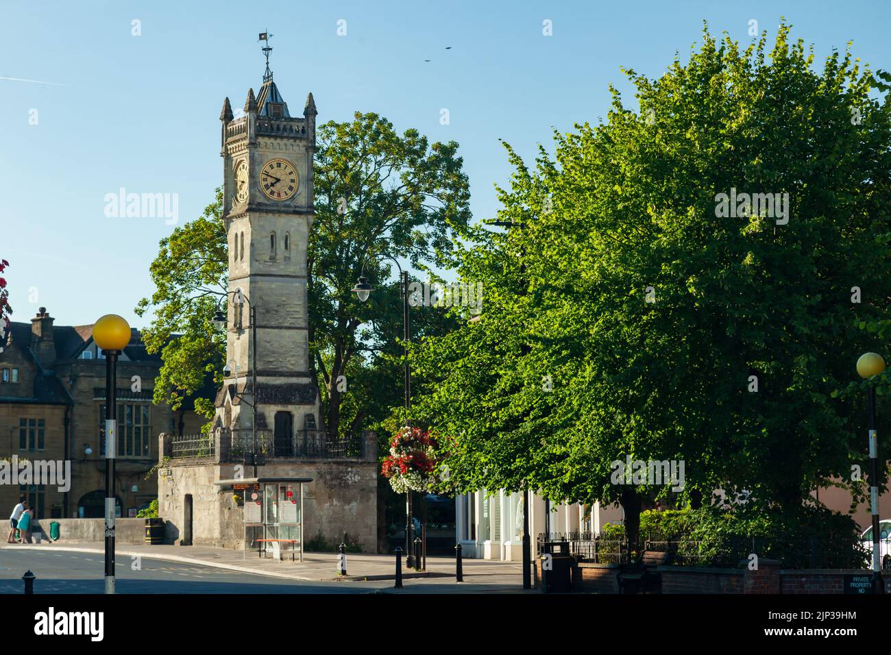 Summer morning at the Clock Tower in Salisbury city centre, Wiltshire
