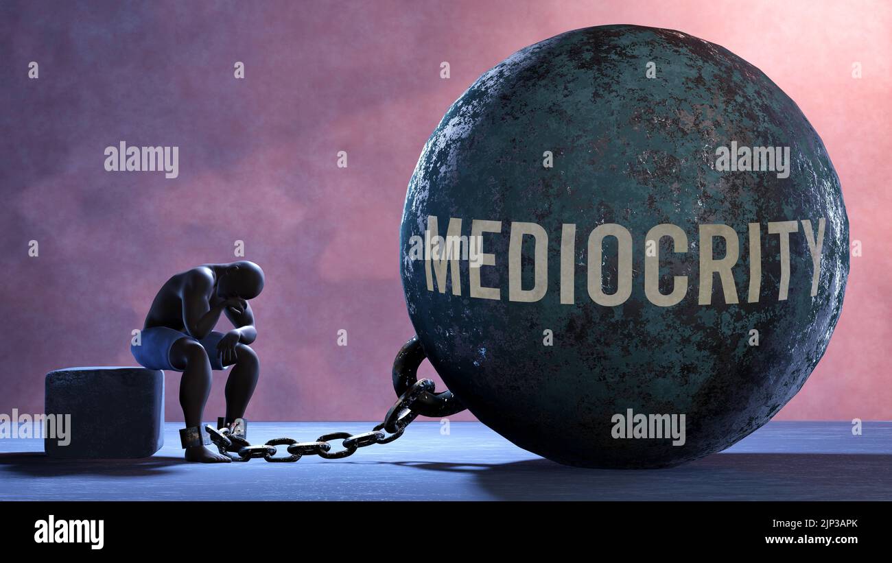 Mediocrity that limits life and make suffer, imprisoning in painful condition. It is a burden that keeps a person enslaved in misery.,3d illustration Stock Photo