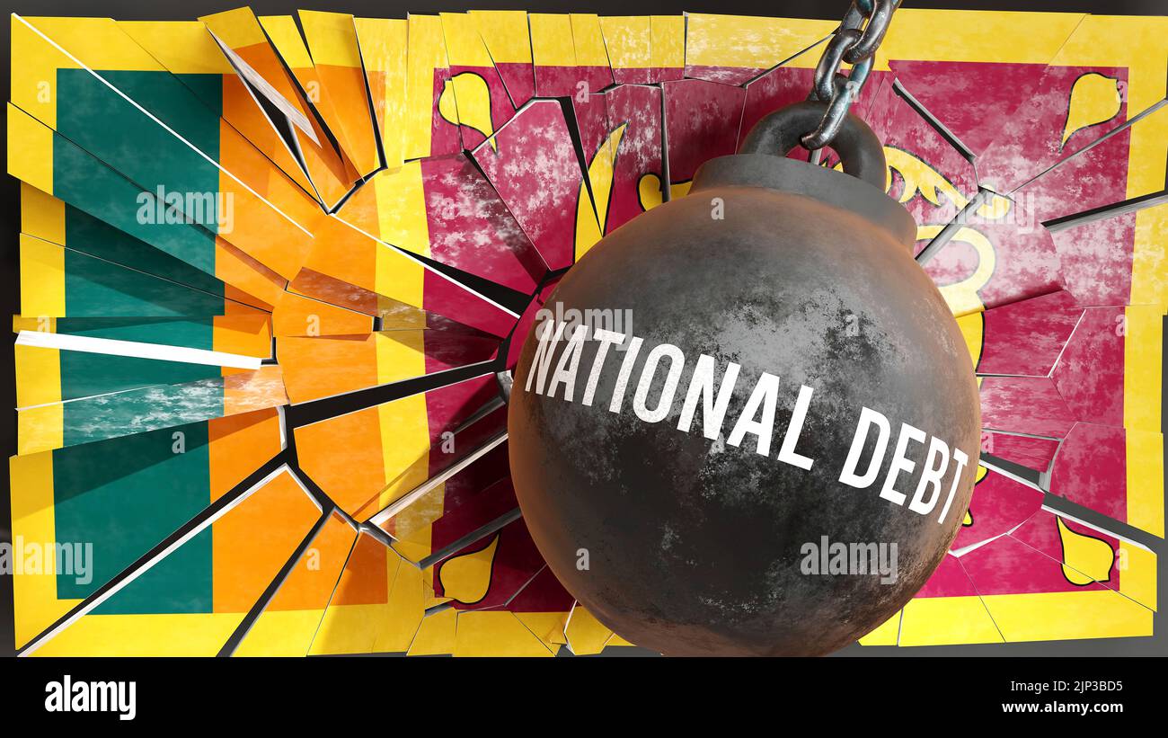 Sri Lanka and National debt that destroys the country and wrecks the economy. National debt as a force causing possible future decline of the nation,3 Stock Photo