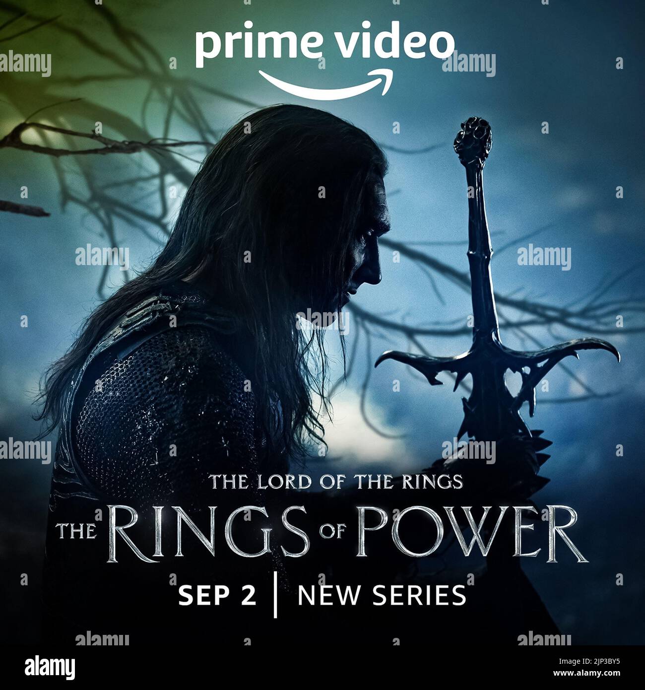 UK. A poster for (C) Studios new series : The Lord of the Rings: The  Rings of Power (2022) . Plot: Epic drama set thousands of years before the  events of J.R.R.