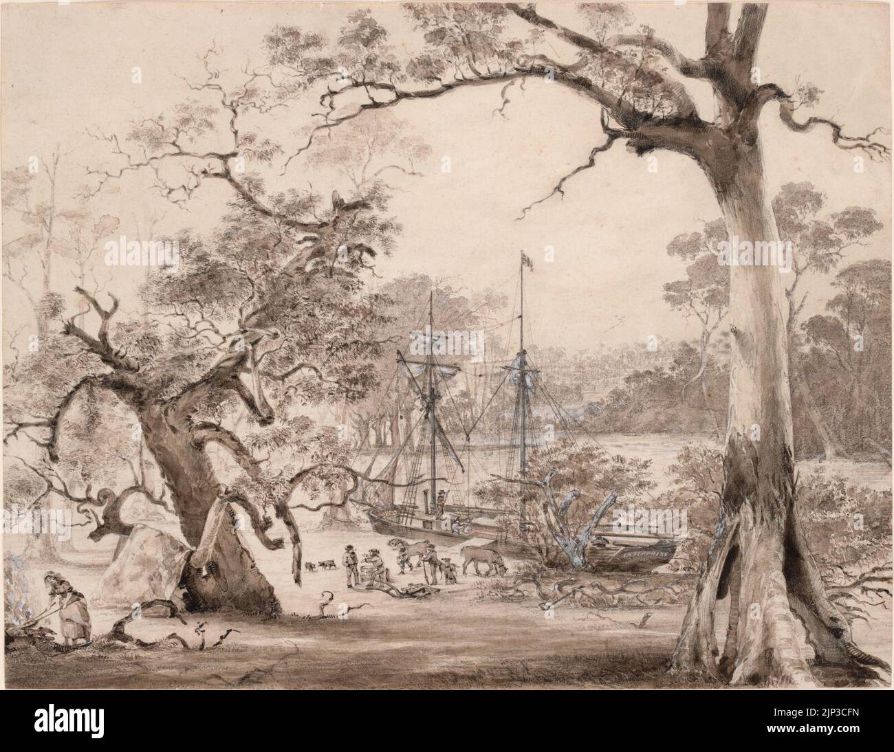 The Enterprise at the founding of Melbourne, 29 August 1835 Stock Photo