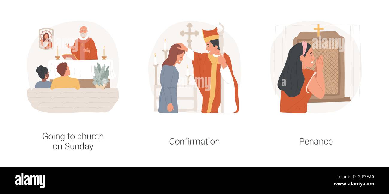 Christian rituals isolated cartoon vector illustration set. Catholic ...