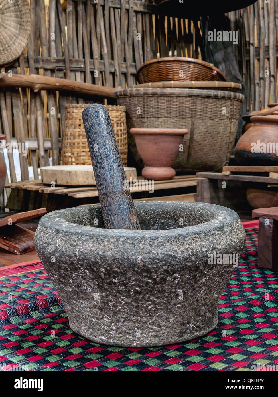 Variety and types of utensils for simple cooking of Asian families in