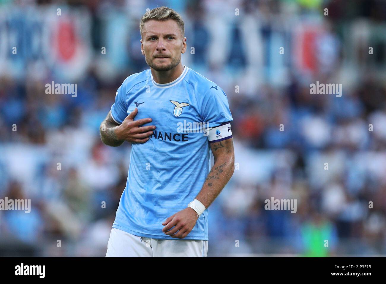 Ciro Immobile of Lazio reacts during the Italian championship Serie A football match between SS Lazio and Bologna FC on August 14, 2022 at Stadio Olimpico in Rome, Italy - Photo Federico Proietti / DPPI Stock Photo