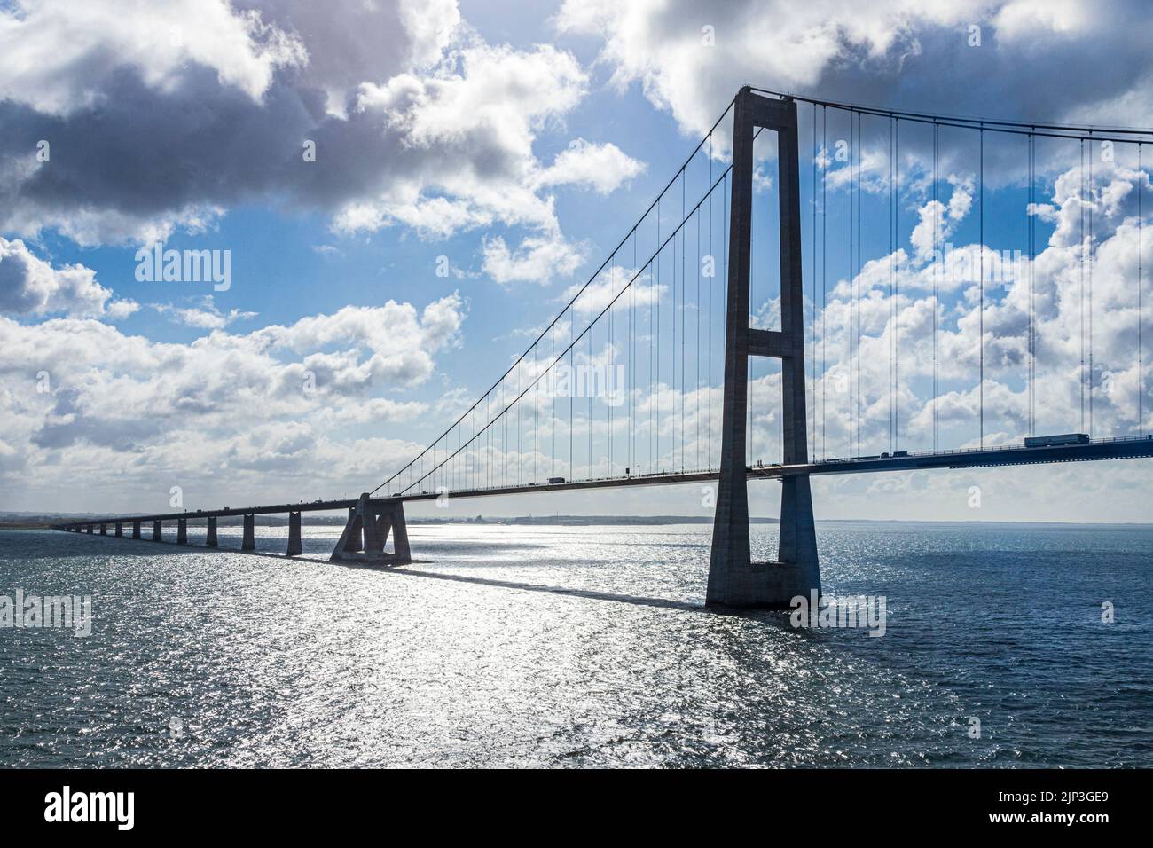 The Great Belt Bridge (Storebæltsbroen) between the islands of Zealand and Funen, Denmark Stock Photo