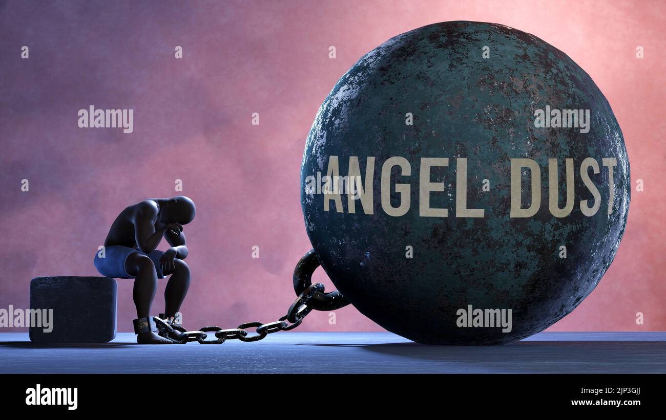 Angel dust that limits life and make suffer, imprisoning in painful condition. It is a burden that keeps a person enslaved in misery.,3d illustration Stock Photo
